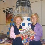 Gillian and Emma-Jane with a copy of Abu Dhabi Week as they battle the Daleks in London