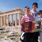 Robert, Brighton and Aiden Hugg at the Parthenon in Athens, Greece