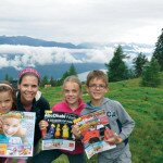 Katrin Thum with her three children Annabel, Clara and Moritz in the mountains of Austria
