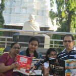 Ramasubbu Ramesh with his family at the Gandhi Memorial in Chennai, India