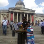 Solaiappan and his son at the National Gallery, London, UK