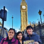 Kim Rivera, Renz Marian Valenzuela and Joan Jane Blastique in front of Big Ben, London, UK.