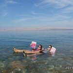 Lydia and Christina Kim in the Dead Sea, Jordan